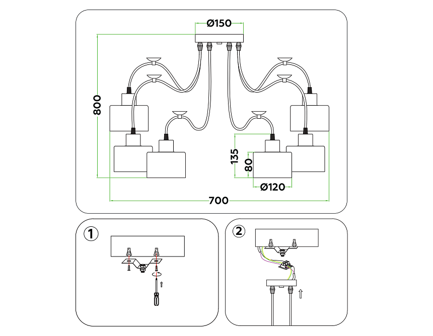 TR8131/6 WH белый E27*6 max 40W D700*800